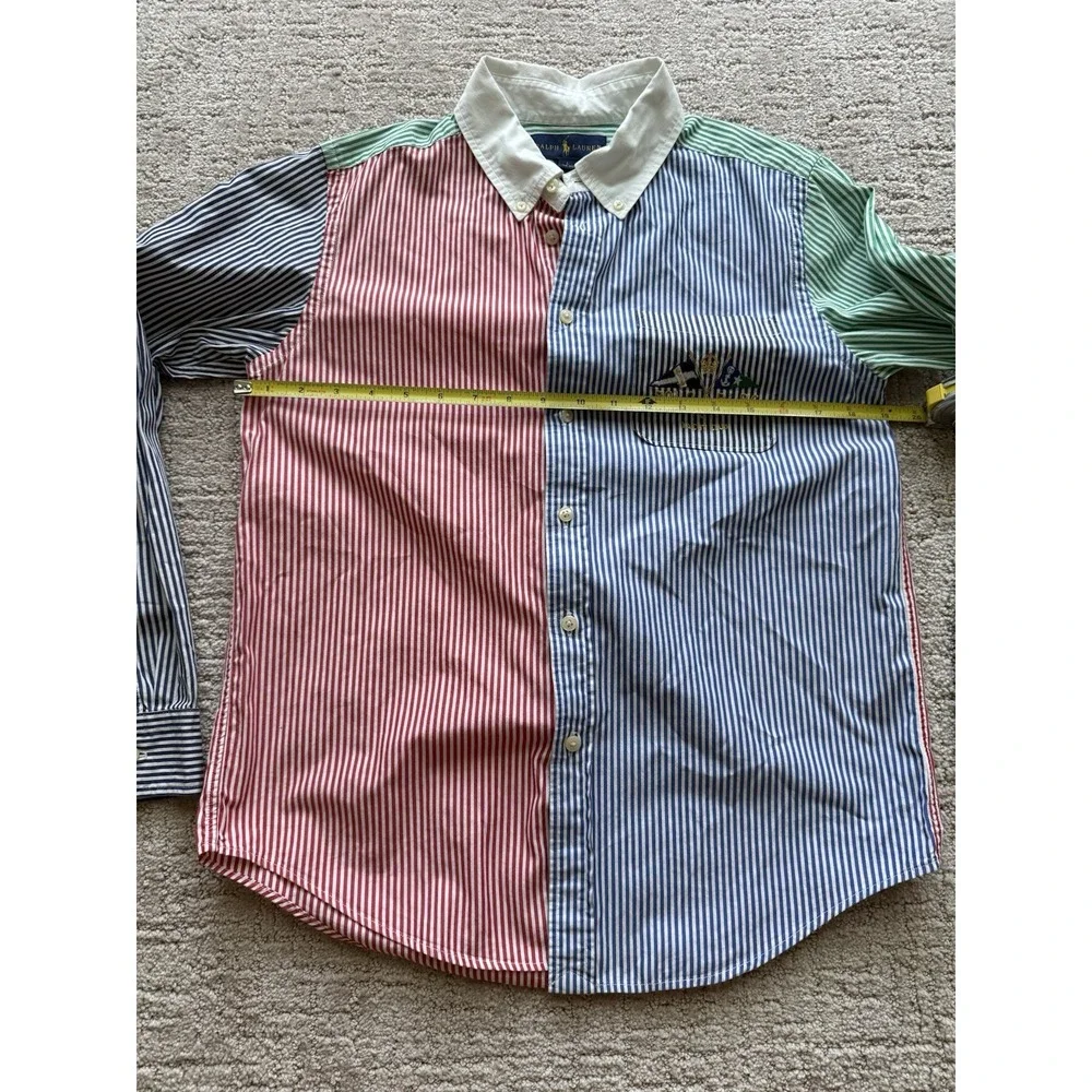 Vintage Ralph Lauren Button Down Boys L Primary Stripe Poplin Embroidered Logo